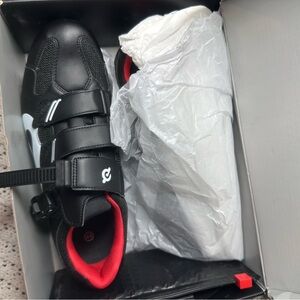 Peloton Black Cycling Shoes with White Logo and Red Trim
